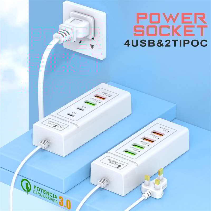 USB Power Strip PD Type C Fast Charging Wall Adapter Phone Power Charger 0