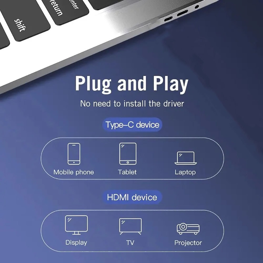 HDMI-Compatible 4K Display Port Cable Type C Projection Cable for Laptop TV Projector