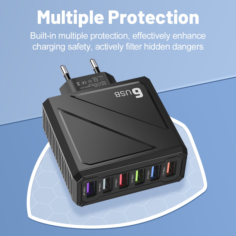 USB Wall Charger Multi Port Adapter Quick Charge Fast Charging Mobile Phone Charger 3