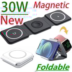 portable foldable magnetic wireless charger dock station fast charging trip charger
