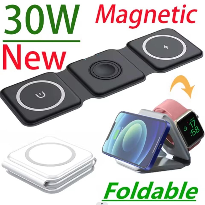 Portable Foldable Magnetic Wireless Charger Dock Station Fast Charging Trip Charger 0