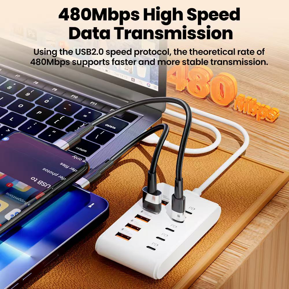 Universal Multi Port USB Power Strip USB C Desktop Charging Station Type C HUB Adapter 2