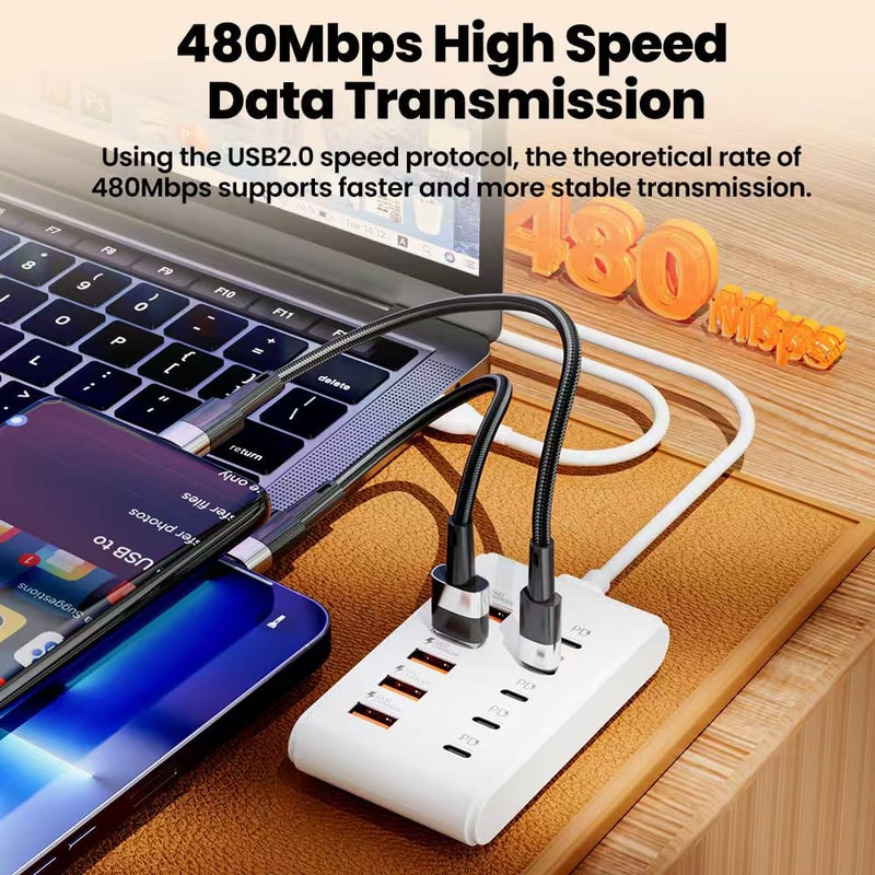 Universal Multi Port USB Power Strip USB C Desktop Charging Station Type C HUB Adapter 2
