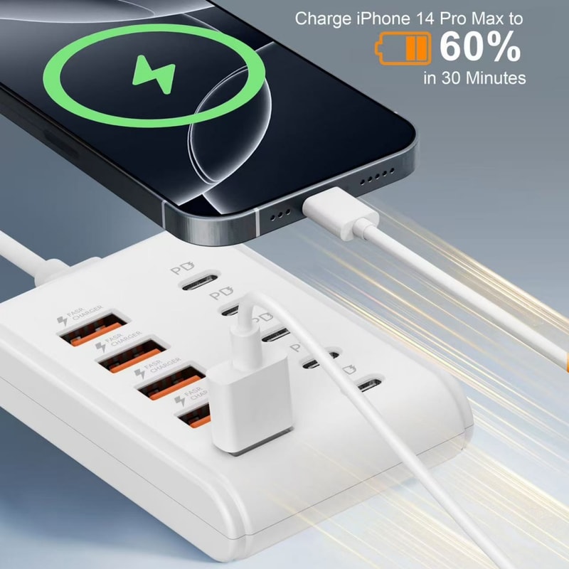 Universal Multi Port USB Power Strip USB C Desktop Charging Station Type C HUB Adapter 5
