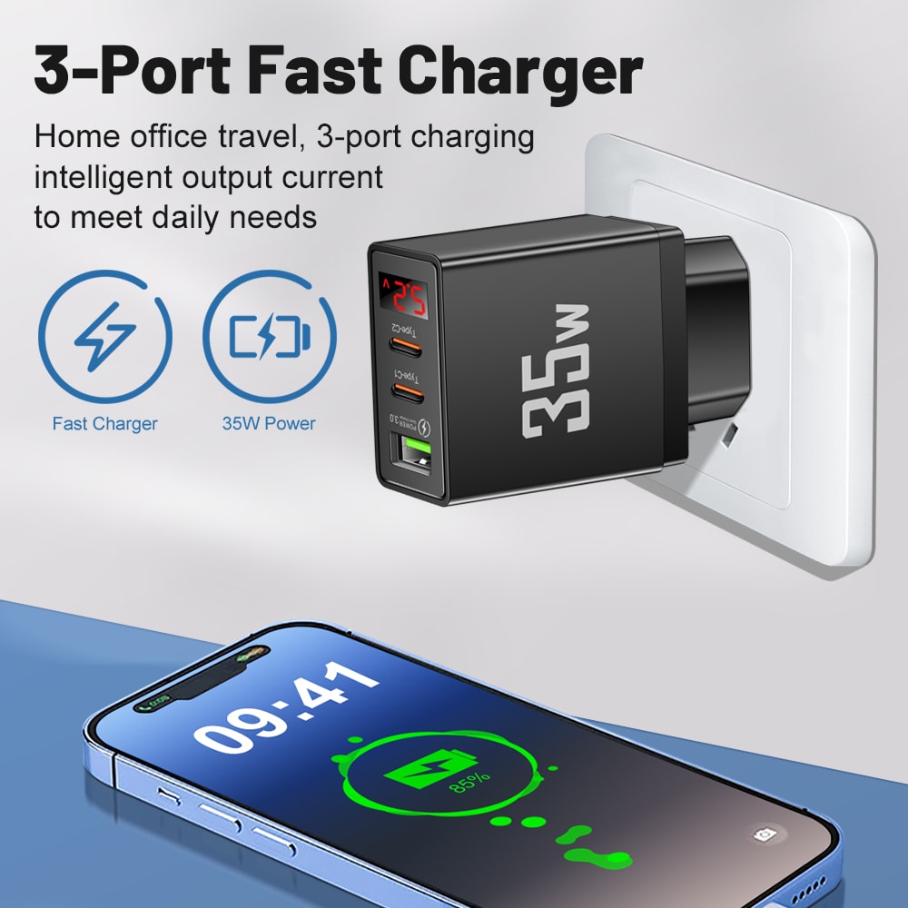 USB Charger With Quick Charge LED Display PD Type C Fast Wall Charger For Phones 3