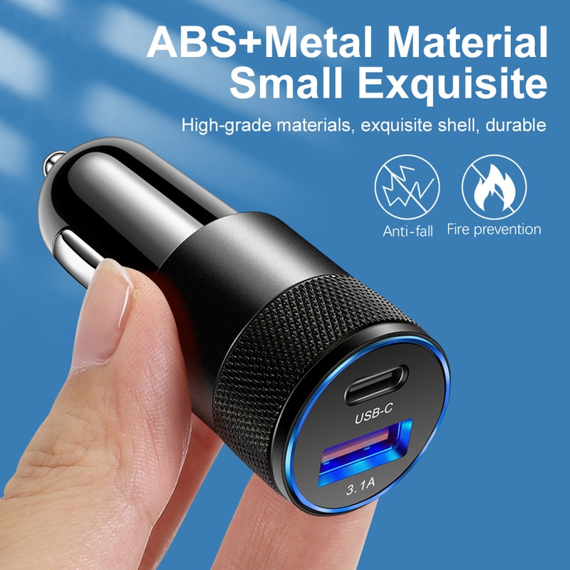 USB C Car Charger Fast Charging Type C Phone Adapter Cigarette Lighter USB Charger 2