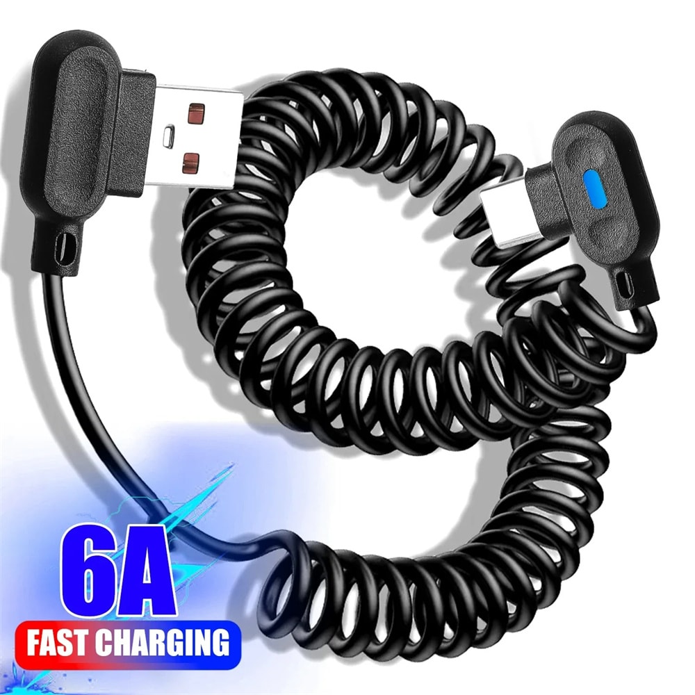 Fast Charging USB C Cable Elbow Data Cord High Speed Data Transfer Cable PD Retractable Spring Char 0
