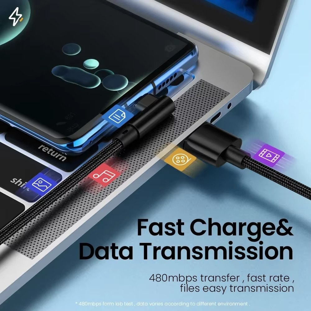 USB C Quick Charging Cable Elbow Data Cord Phone Charger Type C