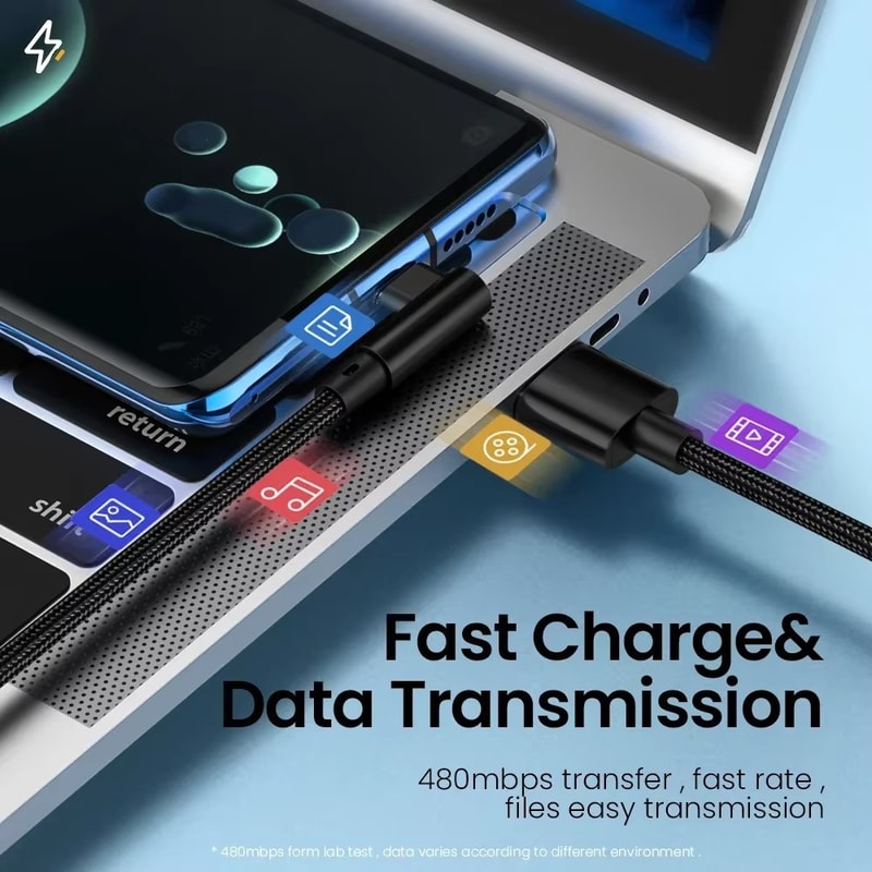 USB C Quick Charging Cable Elbow Data Cord Phone Charger Type C