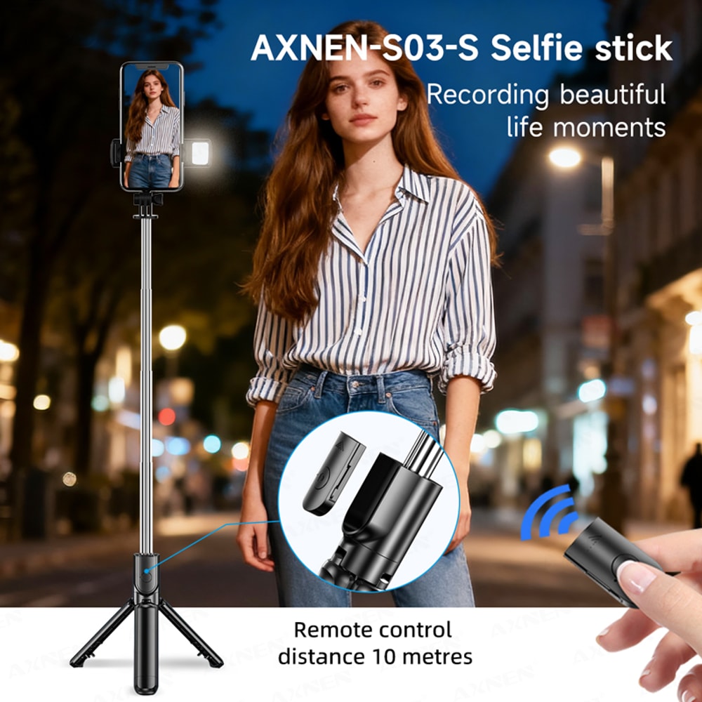 Extendable Selfie Stick Tripod Stand With Light Bluetooth Remote Live Streaming Mobile Phones 3