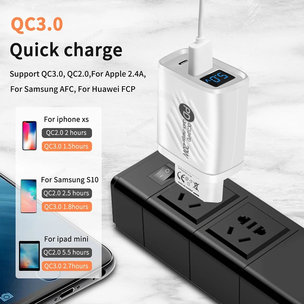 USB C Charger Quick Charge PD Fast Charging Phone Adapter Wall Charger 3