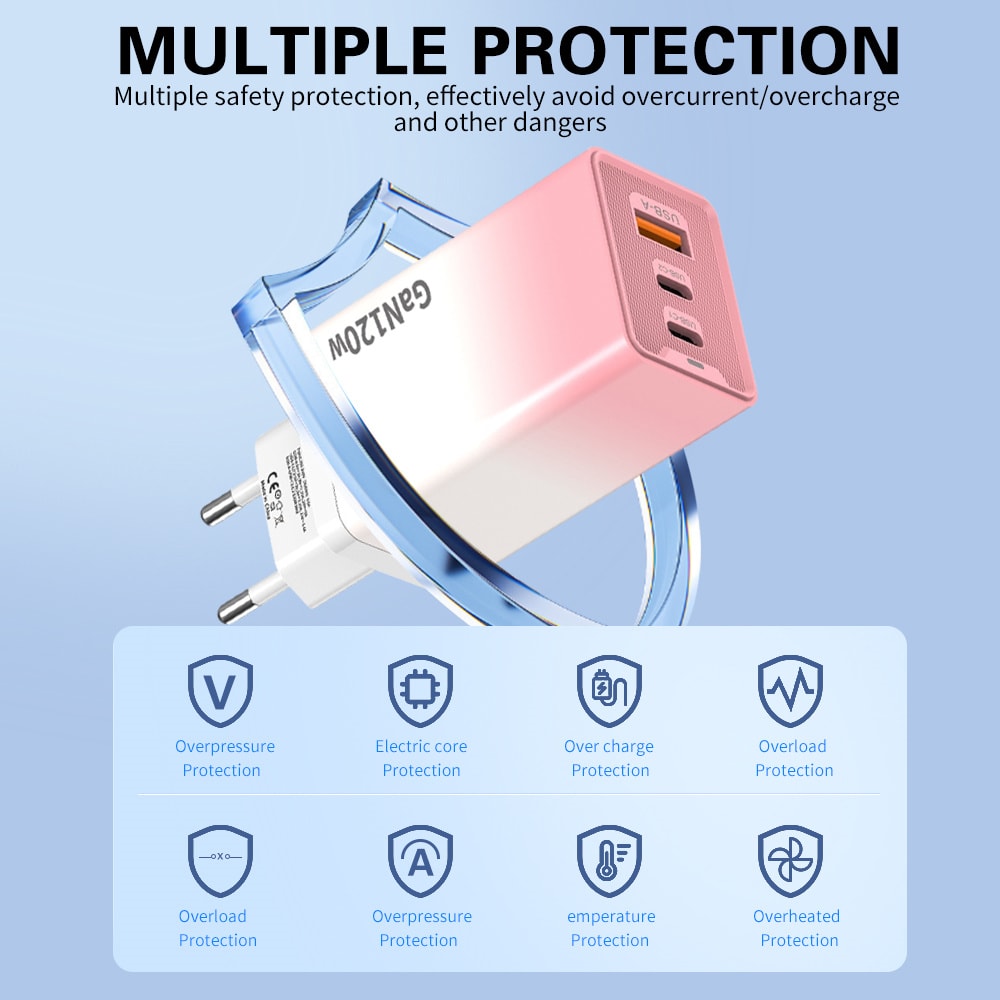 USB Charger GaN Fast Charging Phone Charger Adapter PD Type C Quick Charge Wall Charger 3