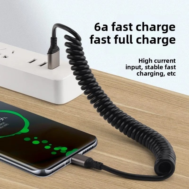 USB Type C Cable PD Fast Charging Retractable Spring Data Cord For USB C Phone Charger 1