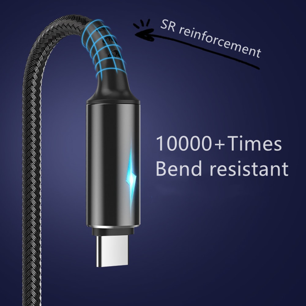 Quick Charge Cable USB Type C LED Fast Charging Micro USB Data Cord Phone Charger Wire 3