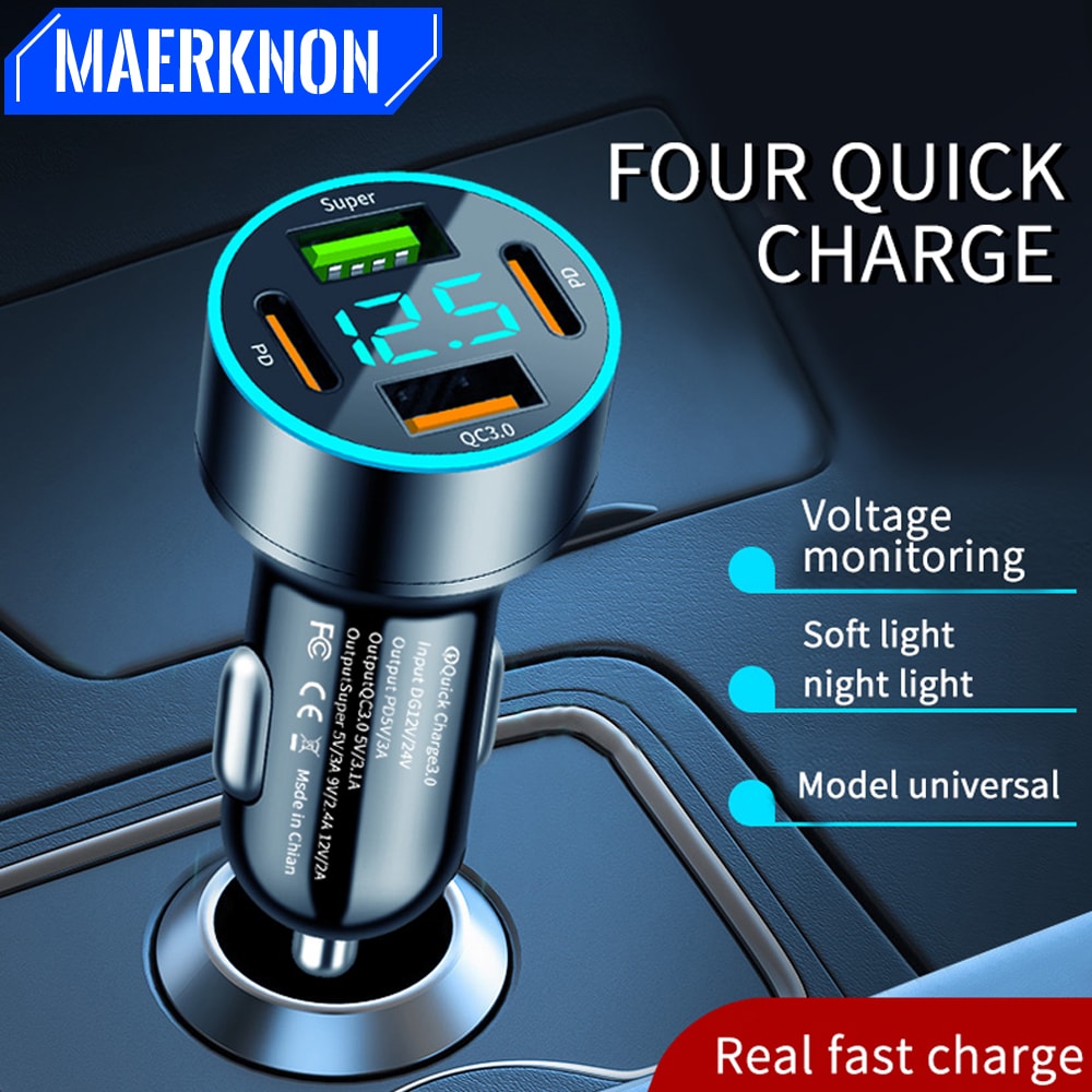 USB PD Car Charger Type C Quick Charge 30 Fast Charging Adapter With LED Display 1