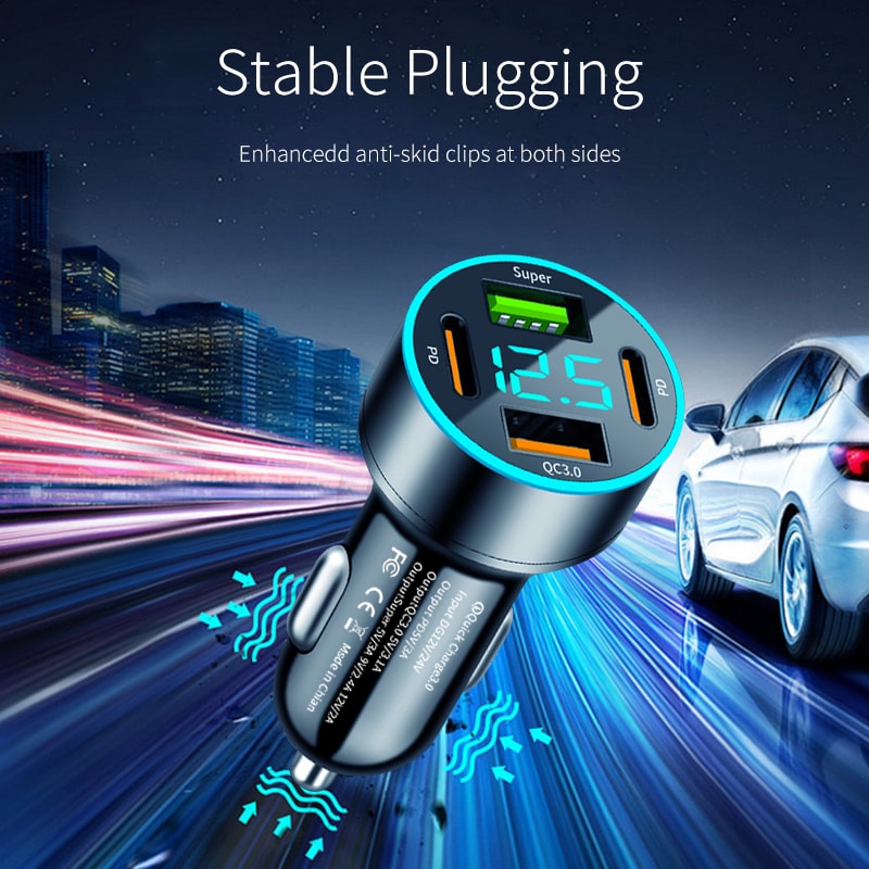 USB PD Car Charger Type C Quick Charge 30 Fast Charging Adapter With LED Display 2