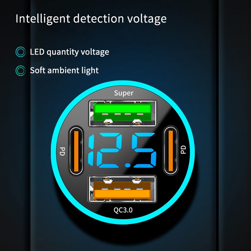 USB PD Car Charger Type C Quick Charge 30 Fast Charging Adapter With LED Display 6