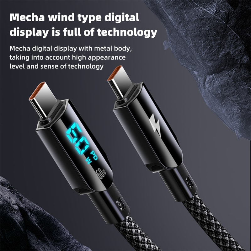 Fast Charging PD USB C To USB Type C Data Cable Digital Display Charger Cord 4