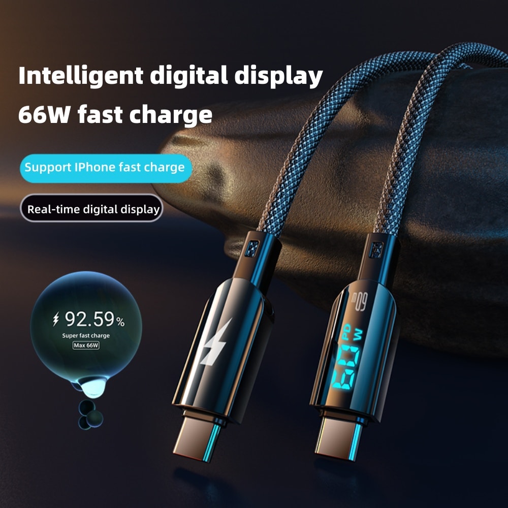 Fast Charging PD USB C To USB Type C Data Cable Digital Display Charger Cord 6