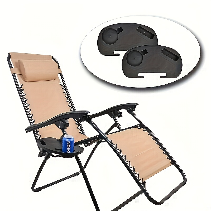 Durable Folding Chair Side Table Attachment Black Plastic Beverage And Snack Tray No Power Required 3