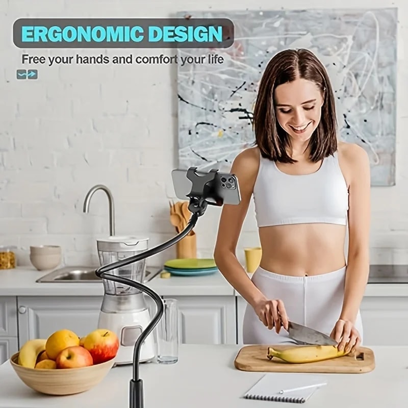 Phone Clip Holder With Grip Flexible Long Arm Gooseneck Lazy Mount Clamp Stand 1