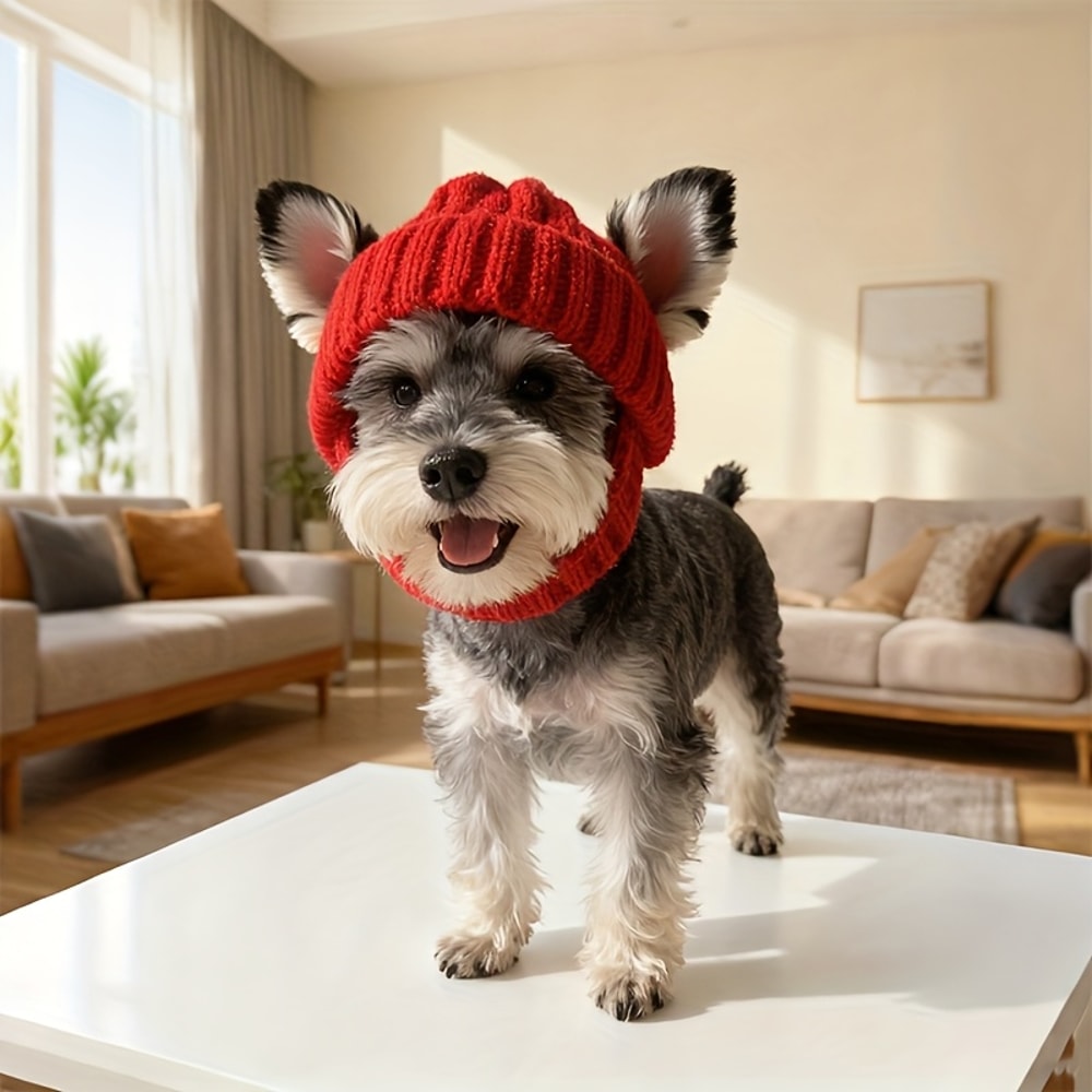 Cozy Soft Maltese Dog Beanie Hat With Ear Flaps Cute Playful Design For Small Dogs Red Winter Indoo 2
