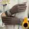 Thermal Winter Gloves For Women Soft Warm Lining Elegant Brown Beige Grey Pair 1