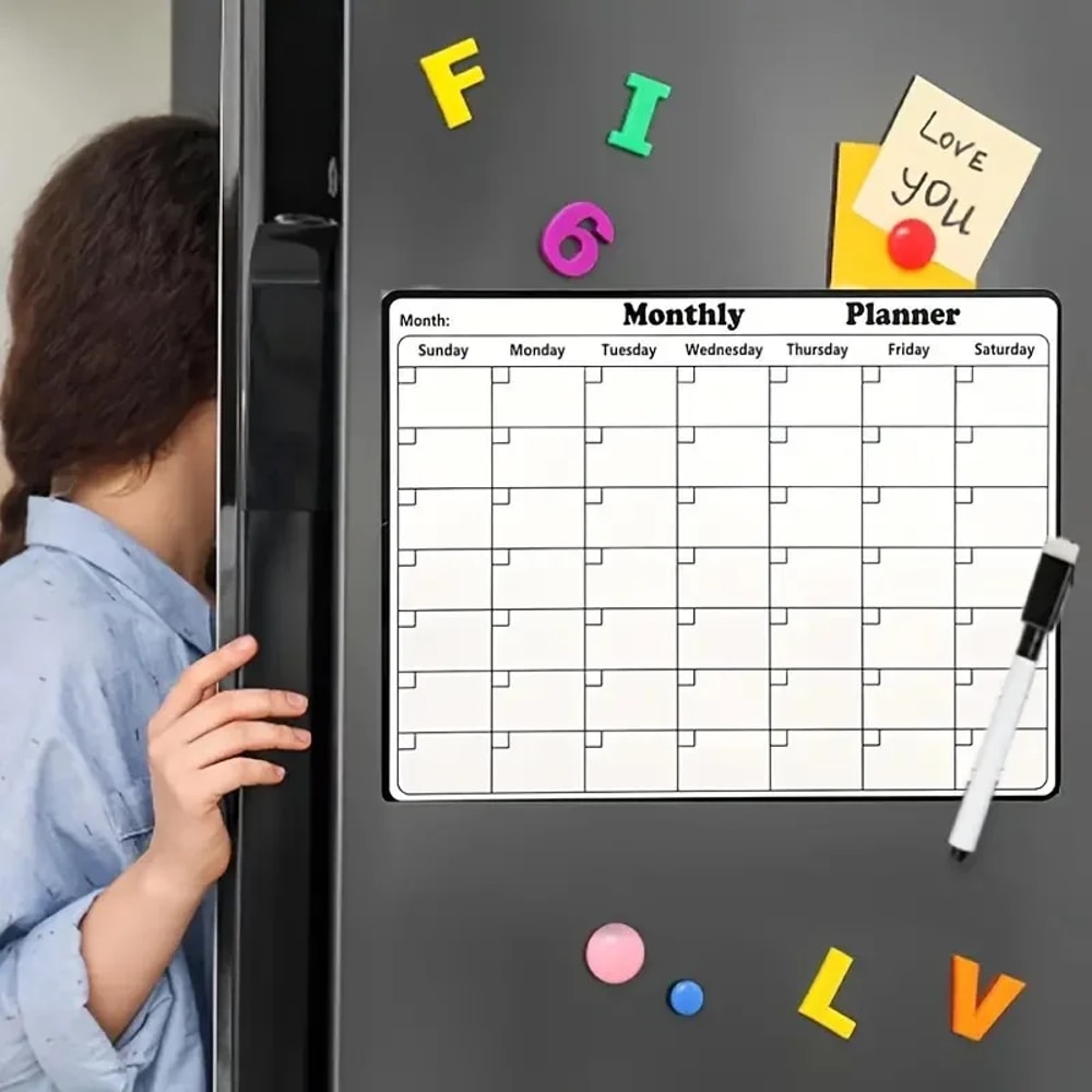 Versatile Monthly Planner, Stylish Magnetic Dry Erase Calendar for Refrigerator, Easy Kitchen Organization and Decor