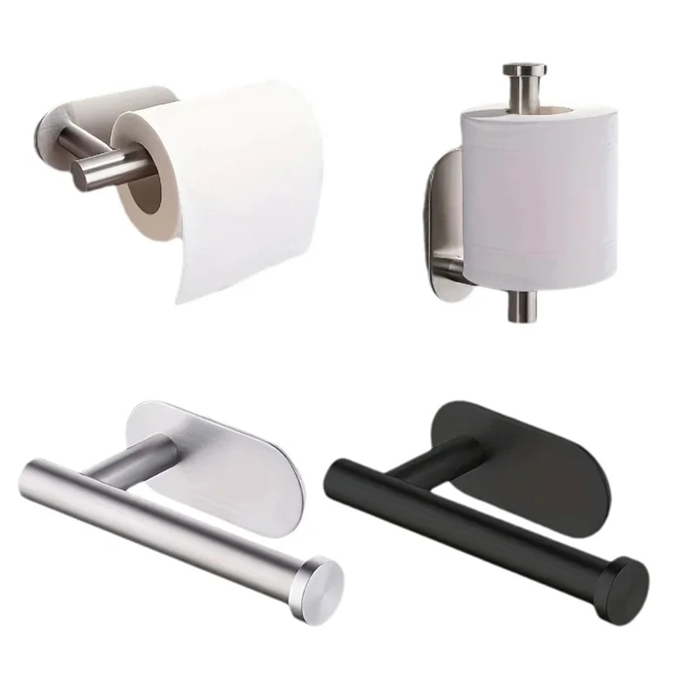 WallMounted Stainless Steel Paper Roll Holder No Drilling Required For Kitchen Bathroom 0