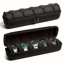 portable watch case, heavy-duty watch organizer with flip-top lid, slot watch storage box, scratch-resistant interior