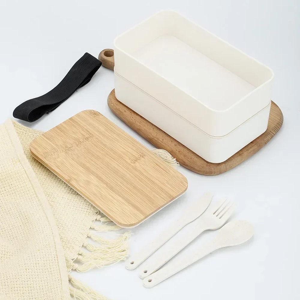 Minimalist Doublelayer Bento Box With Knife Fork Spoon New Style Divided Lunch Box For Students 3