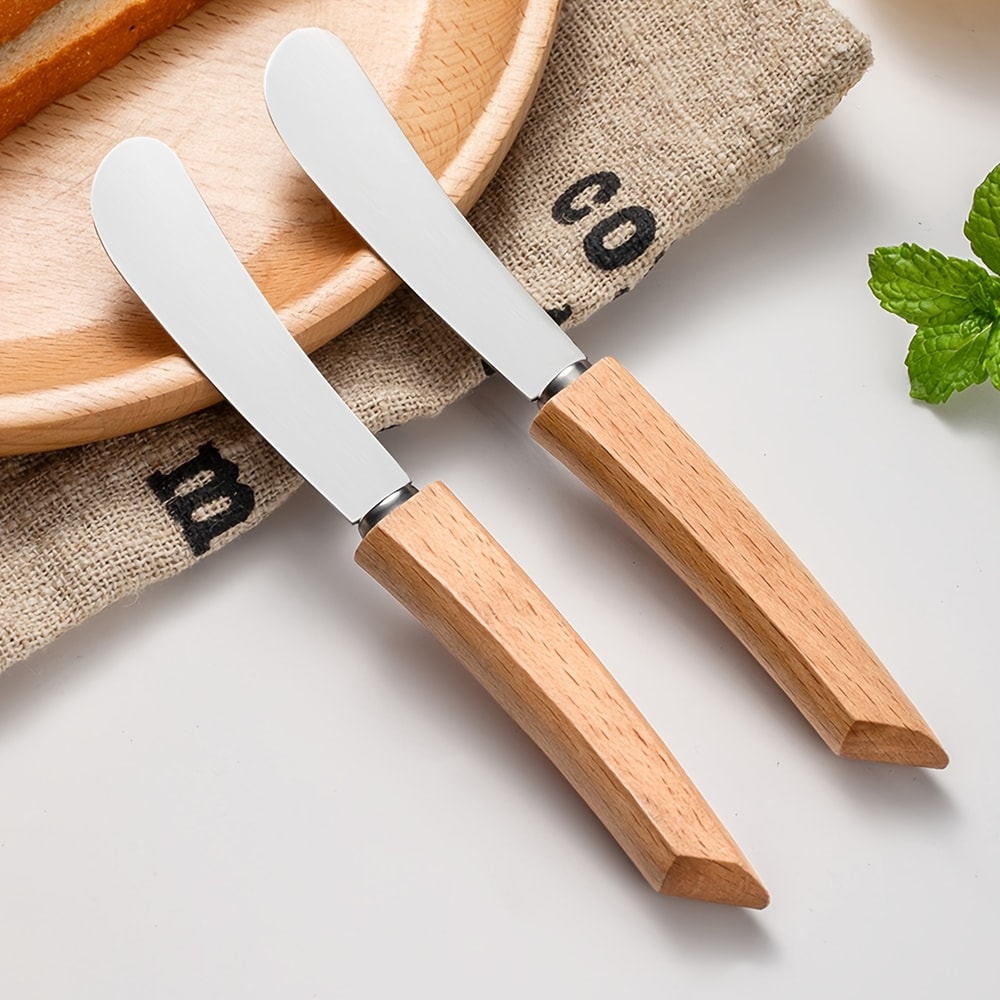 Wooden Long Handle Pastry Knife Stainless Steel Butter Knife For Bread Jam And Cream Scraping 1