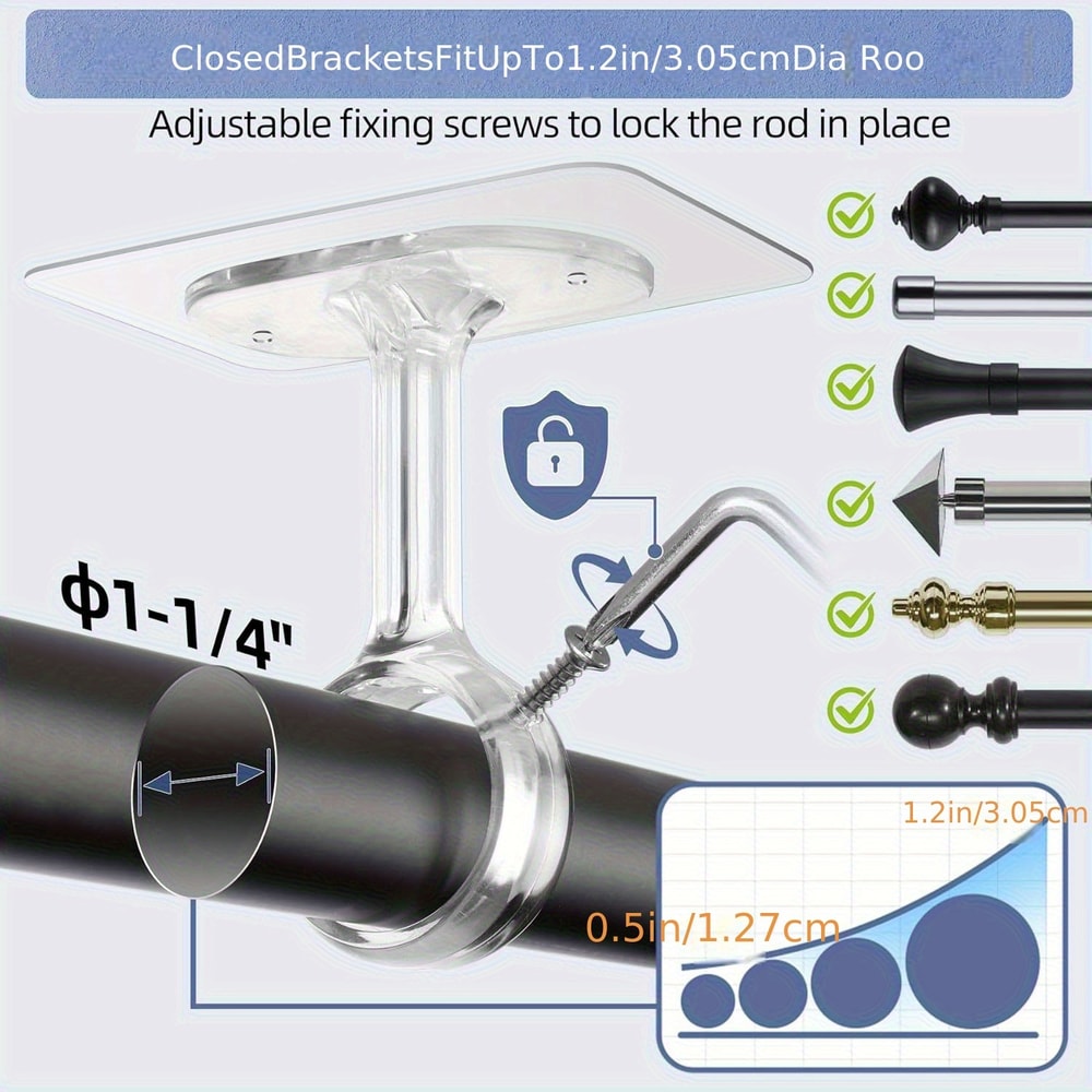 Adjustable Ceiling Curtain Rod Brackets No Drilling Installation Heavy Adhesive Rod Holders 3