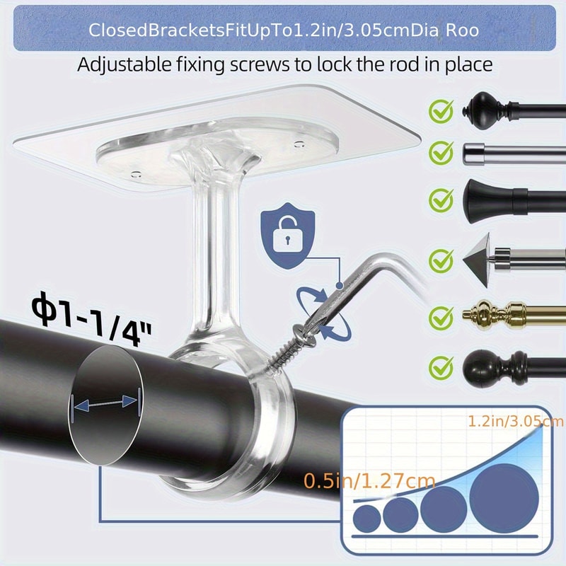 Adjustable Ceiling Curtain Rod Brackets No Drilling Installation Heavy Adhesive Rod Holders 3