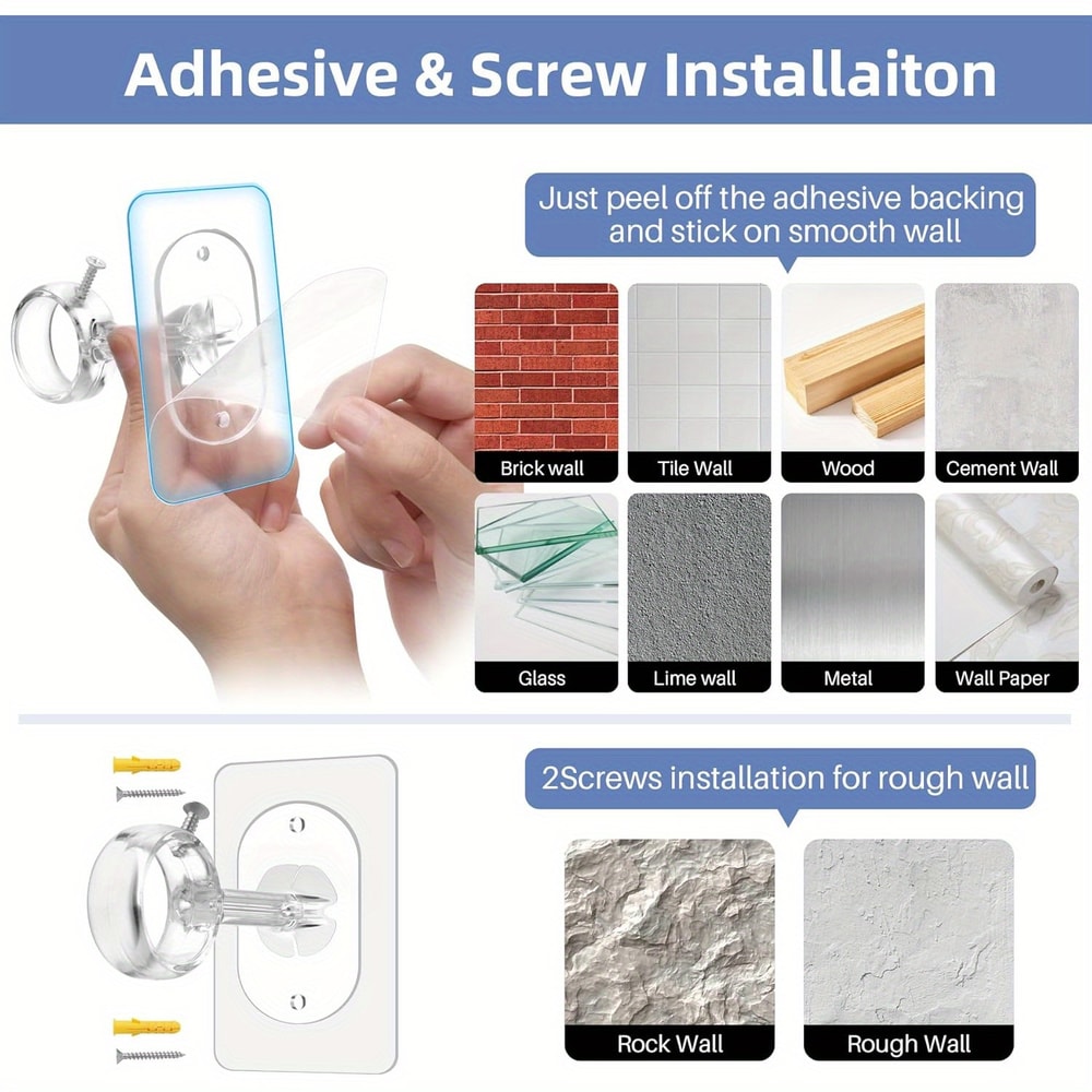 Adjustable Ceiling Curtain Rod Brackets No Drilling Installation Heavy Adhesive Rod Holders 4