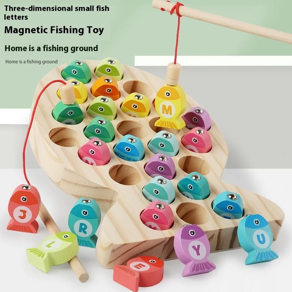 Toddler Number Alphabet Learning Wooden Children Fishing Toys Baby Montessori Toys 0