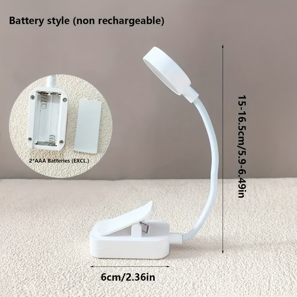 Portable LED Clipon Reading Light With Three Color Temperatures And Adjustable Brightness White She 4