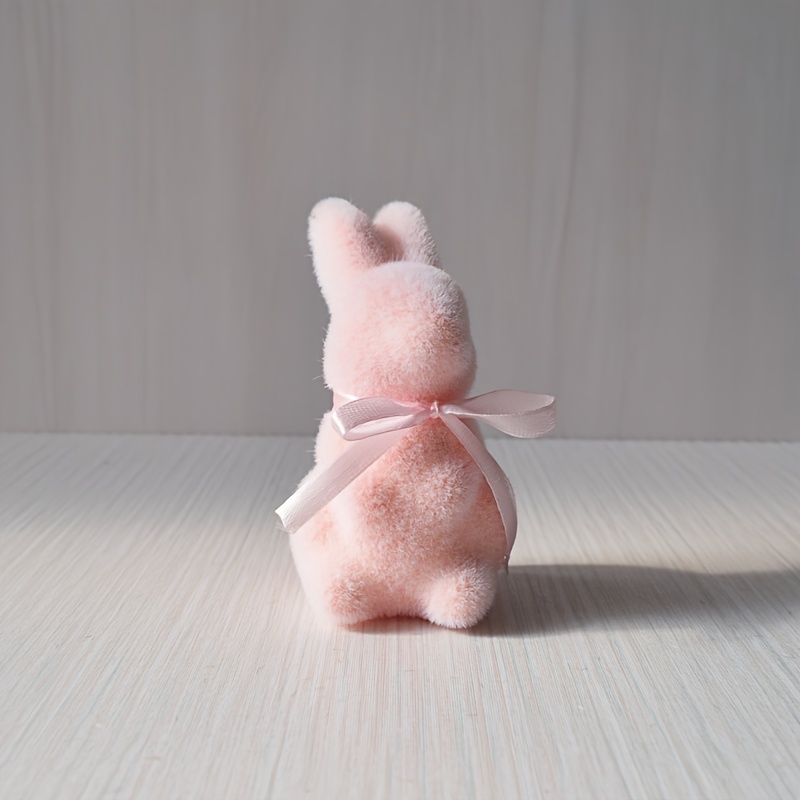 Flocked Foam Rabbit Ornaments Easter Bunny Decorative Figurines With Bow For Party And Home Decor 2