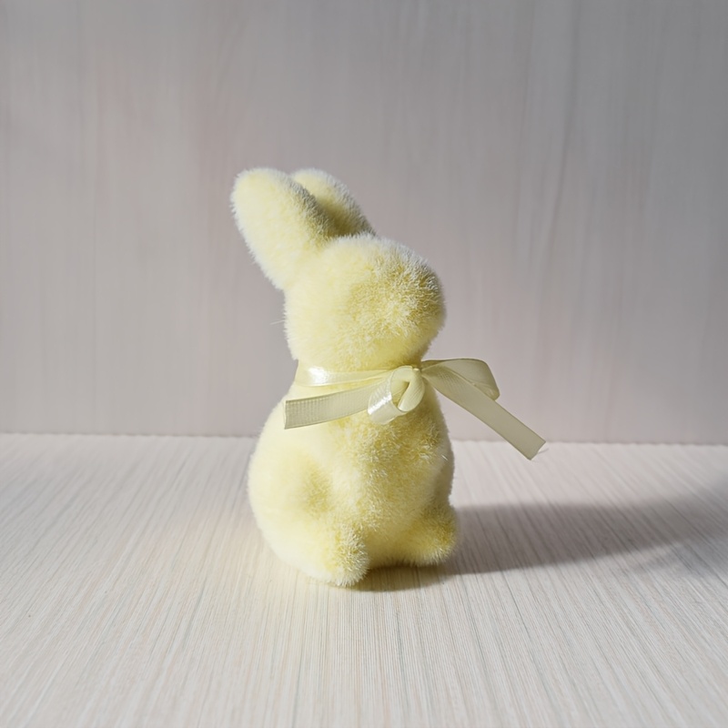 Flocked Foam Rabbit Ornaments Easter Bunny Decorative Figurines With Bow For Party And Home Decor 3