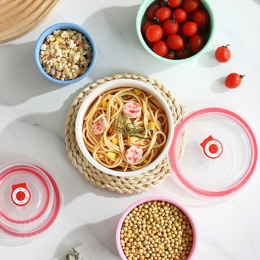 Microwaveable Wheat Straw Fresh Keeping Bowl Set With Lid Three Piece Plastic Round Lunch Box 4