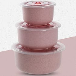 microwaveable wheat straw fresh keeping bowl set with lid, three piece plastic round lunch box