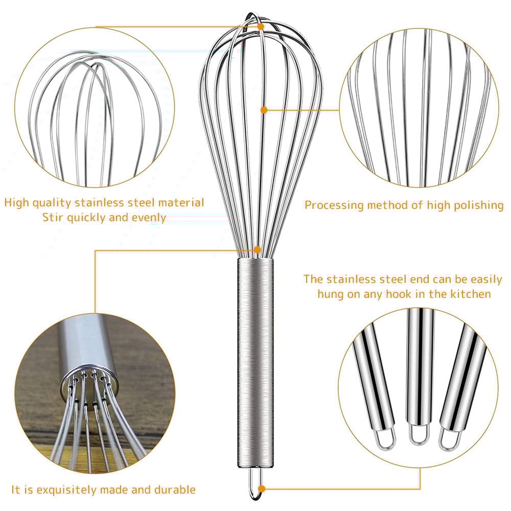 Stainless Steel Whisk Set Wire Whisks With Stainless Grip Kitchen Balloon Whisks 4