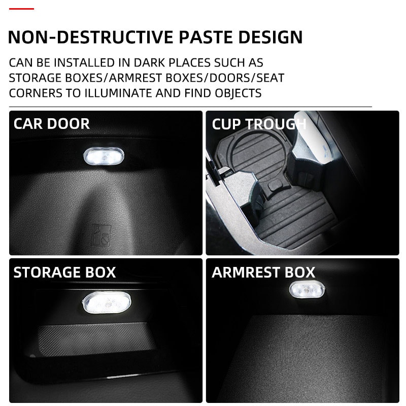 Mini LED Touch Light Wireless Car Interior Lamp Auto Roof Ceiling Reading Light For Trunk USB Charg