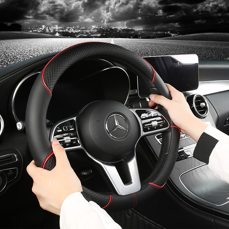 Universal Leather Diamond Steering Wheel Cover All Seasons Durable AntiSlip Veins Design 0