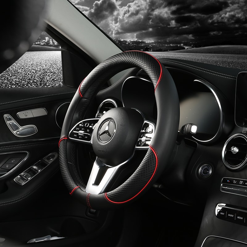 Universal Leather Diamond Steering Wheel Cover All Seasons Durable AntiSlip Veins Design 3