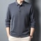 Casual Mens Waffle Long Sleeved POLO Shirt Letter Printed Lapel Top 3