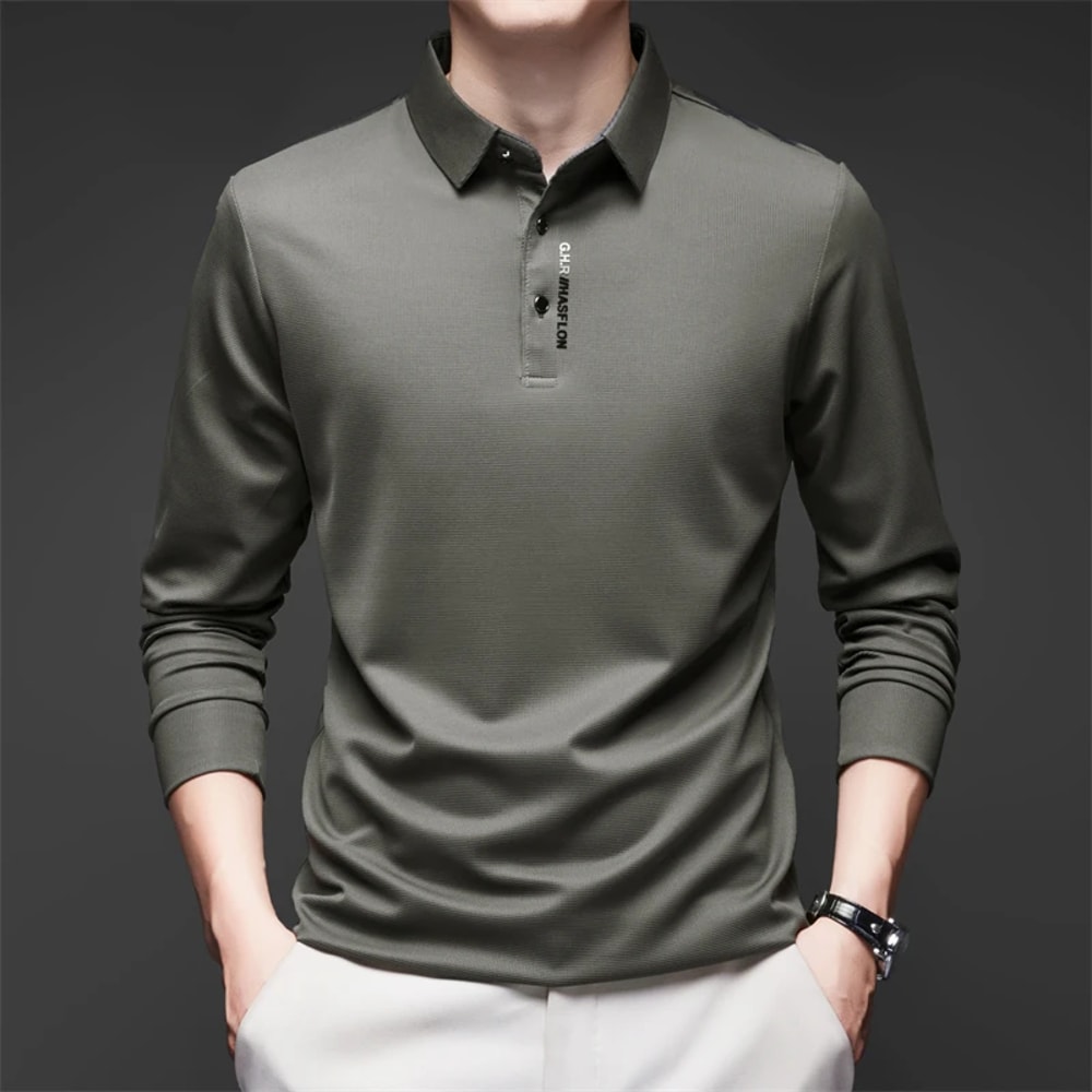 Fashionable Breathable Comfortable New Mens Business Casual Long Sleeved Shirt With Badge Solid Col 3