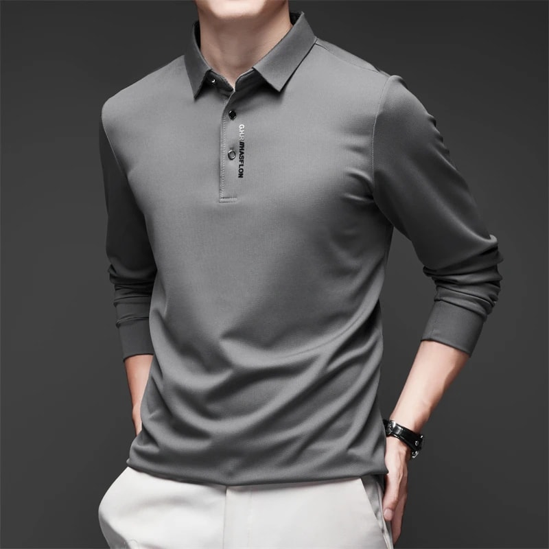 Fashionable Breathable Comfortable New Mens Business Casual Long Sleeved Shirt With Badge Solid Col 8