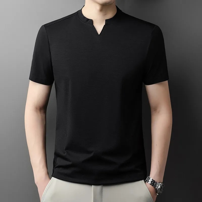 Comfortable Summer Versatile Top Mens Casual Small Vneck Solid Color Short Sleeved Tshirt 7