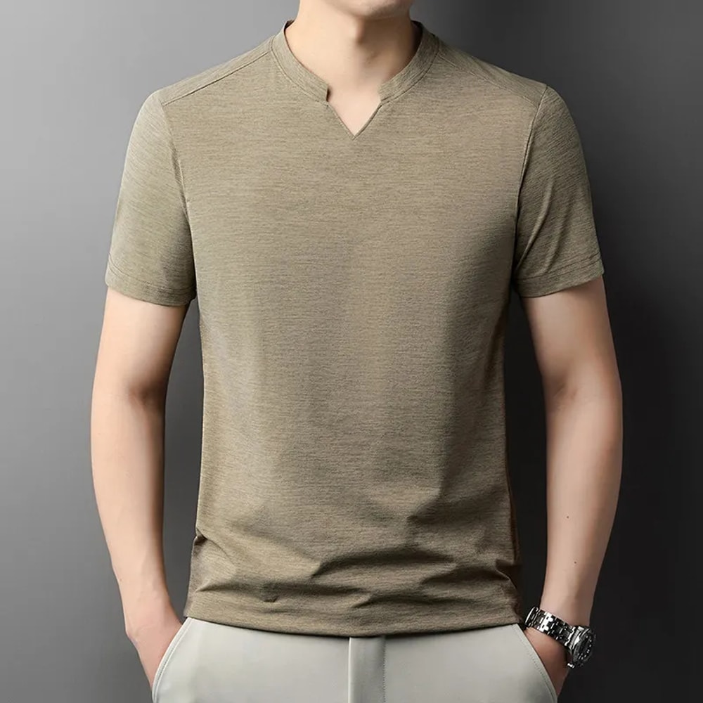 Comfortable Summer Versatile Top Mens Casual Small Vneck Solid Color Short Sleeved Tshirt 8